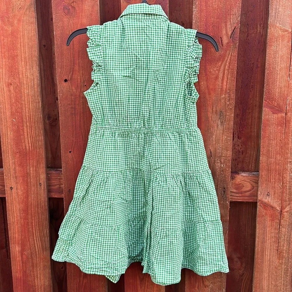 Monteau Girl Green Gingham Tiered Summer Dress — Kids Size Small S (7/8)